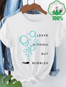 Blue Bubbles Rising Alongside A Diver Figure Symbolizing Freedom, Calm, And Connection With The Ocean, Reflecting An Invitation To Leave Only Traces Of The Soul. Comfortable Casual Women's T-Shirt For Summer - 白色 - 查看 6