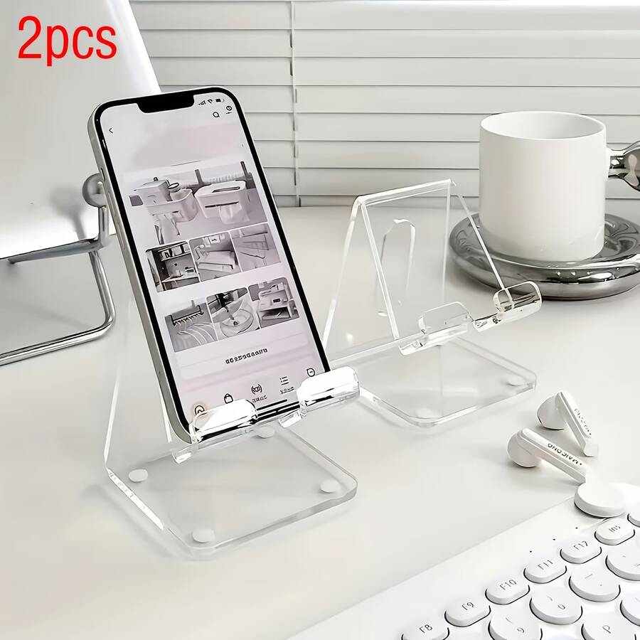 1/2pcs Transparent Portable Phone Stand, Acrylic Phone Holder, Non-Slip Desktop Phone Bracket, Suitable For Desk, Desktop Accessories
