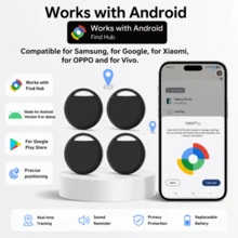 RSH 4 piezas Etiquetas inteligentes para sistema Android, compatibles con la aplicación Find My (Android 9.0+), posicionamiento global preciso anti-pérdida, localizador inteligente para equipaje, llaves, mochilas, mascotas, batería reemplazable, compartir en familia y protección de privacidad - Negro - Ver 12