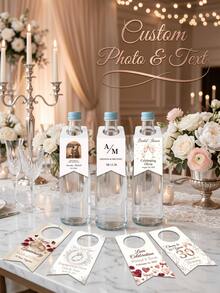 10pcs/30pcs/50pcs Custom Water BOTTLE TAGS For Wedding Reception (Small Size) Personalized With Names And Event Date Tag . Will Fit Most Small Cap Bottles Water Bottle Labels Suitable For Weddings, Parties, Birthdays, Baptisms, And Other Events - Multicolor - View 2