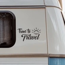 1PC Time To Travel Vinyl Sticker For RV Camper Van, Cursive Lettering With Sun Design Decal For Car Exterior, Waterproof Removable Wanderlust Themed Decorative Sticker For Travel Trailer, Inspirational Road Trip Quote Design, Perfect Accessory For Van Life Lovers & Outdoor Travel Enthusiasts - A - View 4