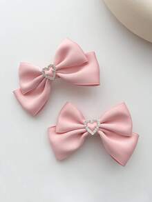 2 chiếc kẹp tóc nơ hình trái tim màu hồng xinh xắn dành cho nữ, thích hợp cho đám cưới, lễ hội âm nhạc. - Hồng - Xem 4