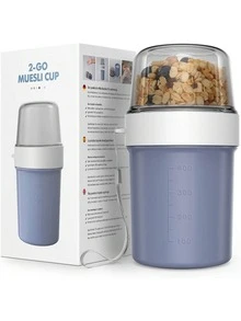 早餐穀物杯 2合1便攜式優格罐 防漏隔夜燕麥容器 無味 輕食沙拉水果蔬菜優格杯 適合隨身零食與健身餐備餐容器 560ml+310ml - 1個 - 查看 16