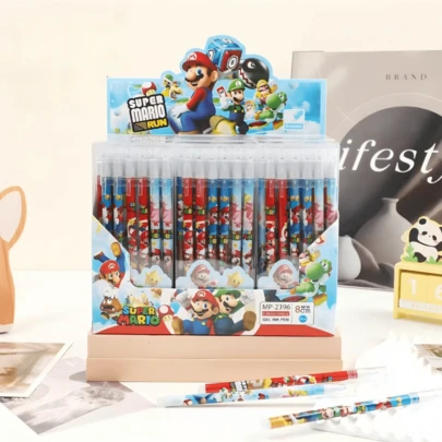 1 Set 12Pcs Super Mario Cartoon Retractable Pens, Student Ballpoint Gel Pens, Signature Neutral Pens For School Office, Stationery Gifts Prizes
