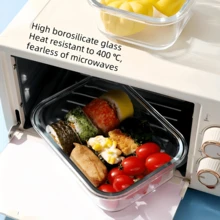 2 piezas Caja Bento de Vidrio con Tapa Rosa, Caja Bento Dividida de Gran Capacidad 410/680ml, Contenedor de Almacenamiento de Alimentos de Vidrio, Diseño Apilable con Cierre para Almacenamiento en Refrigerador y Cocina, Caja de Almacenamiento de Alimentos Vegetales para Microondas, Suministros para Regreso a Clases y el Hogar - Rosa Pálido - Ver 4