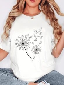 Diente de león que libera semillas al viento simbolizando esperanza libertad y nuevos comienzos camiseta de mujer casual moderna cómoda para uso diario - Blanco - Ver 6