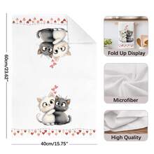 2pcs Cute Cartoon Hugging Cats Pattern Kitchen Towels, Soft Polyester Material Dish Cloths, Suitable For Kitchen Decor, Cleaning, Holiday Party Decoration, Kitchen & Bathroom Essentials, Home Decor, Housewarming Gift - Multicolor - View 5