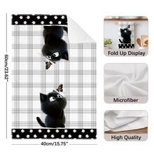 2pcs Cute Cartoon Black Cat Pattern Kitchen Towels, Soft Polyester Material Dish Cloths, Suitable For Kitchen Decor, Cleaning, Holiday Party Decoration, Kitchen & Bathroom Essentials, Home Decor, Housewarming Gift - Multicolor - View 5