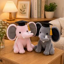 9.84 Inch/25cm Plush Graduation Elephant Doll, Soft Fluffy Stuffed Animal, Gray/Pink, Cute Home Decor, Children's Birthday Gift, Mother's Day, Graduation, Wedding Decoration, Christmas Gift - Multicolor - View 1
