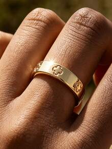 Nhẫn đeo ngón cái hình cỏ ba lá may mắn bằng thép không gỉ chất lượng cao, mạ vàng 18K, phù hợp cho cả nam và nữ, giúp giảm căng thẳng khi đeo hàng ngày. - Nhẫn bốn bông hoa - Xem 10