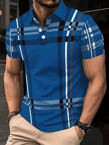 Dynamic Plaid Pattern Symbolizing Confidence And Modern Energy With Contrasting Lines Reflecting Strength And Focus 3D Printed Boys POLO Shirt For Men Casual Short Sleeve Classic Collar - Multicolor - View 6