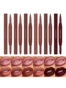 LANGMANNI Juego de 12 colores de lápiz delineador de labios y barra de labios 2 en 1, barra de labios mate y delineador de labios de doble extremo, maquillaje de labios resistente al agua y de larga duración para uso diario y de fiesta - 12 colores - Ver 22