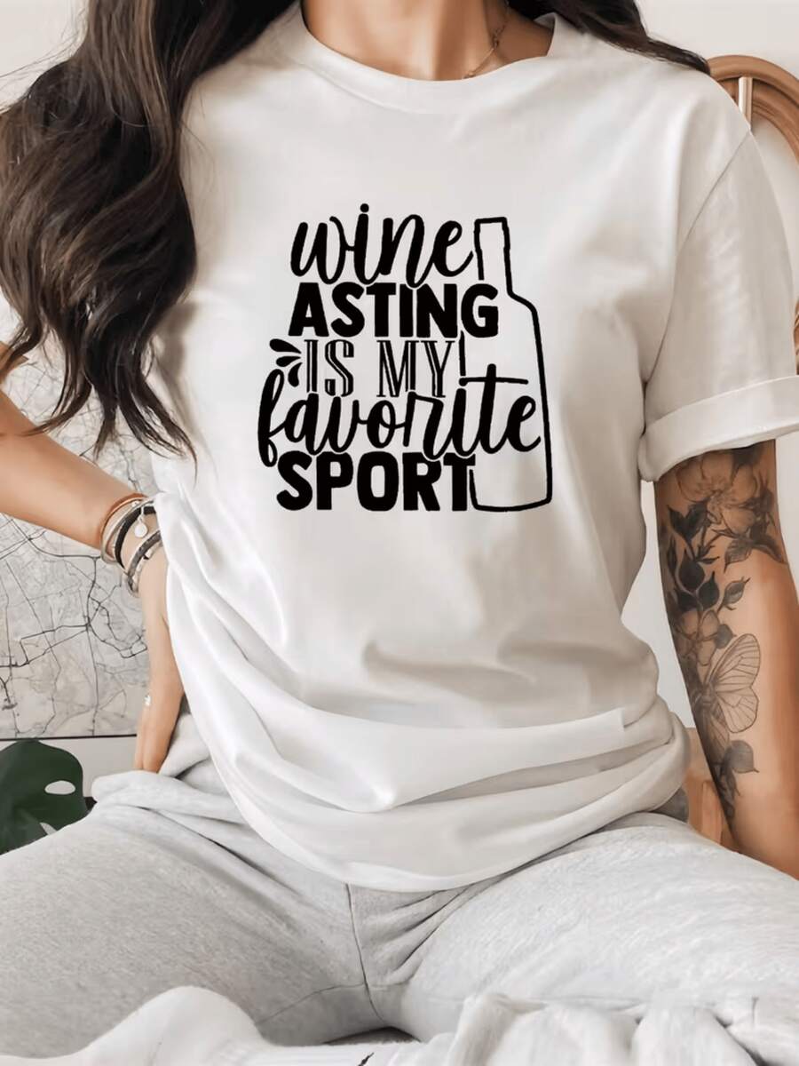 Wine Bottle Accompanied By A Fun Phrase That Reflects A Passion For Tasting And A Sense Of Humor, Designed For Women Who Enjoy Every Moment In Style. A Modern, Comfortable, Casual Women's T-Shirt, Ideal For Everyday Wear. - 白色 - 查看 1