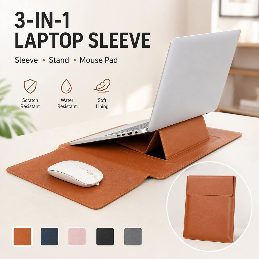 Multi-Size Laptop Sleeve, 13.3/14/15.4/16 Inch Universal Laptop Sleeve, Multi-Functional Heat Dissipation Stand With Mouse Pad, Shockproof Portable Protective Bag Compatible With Macbook - View 1