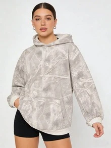 Women's Tree Camo Print Hoodie - Lightweight Casual Pullover For Spring & Summer/Glowmode Ropa De Mujer/Cachorro Feliz/Vacation Outfits Women/Summer Outfits For Women/Summer Clothes/Spring Outfits For Women - Màu Xám nhạt - Xem 3