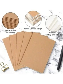 Cuaderno de papel kraft A5 engrosado, cuaderno cosido retro y simple para estudiantes universitarios, adecuado para notas de clase/práctica de exámenes/diario, con cuadrículas rayadas y páginas interiores en blanco disponibles. Útiles escolares - Cuaderno de cuero - Ver 2