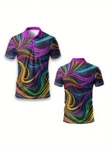 Colorful Abstract Swirl Pattern Symbolizing Energy And Freedom With Dynamic Lines In Vibrant Shades 3D Printed POLO Shirt For Men Casual Short Sleeve Summer Wear - Multicolor - View 4