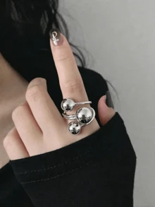 Nhẫn bạc mạ nhiều lớp kiểu dáng tối giản, thiết kế hở, có thể điều chỉnh kích thước, kiểu dáng to bản, là món quà trang sức độc đáo dành cho nữ, thích hợp đeo hàng ngày. - Bạc - Xem 1