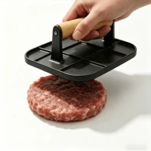 1pc Heavy-Duty Cast Iron Grill Press And Steak Weight With Cool-Touch Comfort-Grip Wood Handle - BBQ Accessories For Griddle, Outdoor Grill, Panini, Tortilla  - Black - View 5