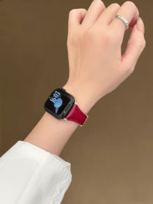 Compatible With Apple Watch Magnetic Premium Creative Letter Personalized Faux Leather Strap, Size 38/40/41/42/44/45/46/49mm, Suitable For Ultra/SE 2/SE1/Series 11/10/9/8/7/6/5/4/3/2/1 - Patent Leather Red and Silver - View 5