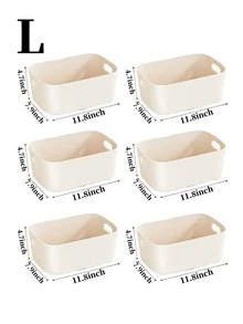 1/3/6pcs Beige Plastic Storage Bins With Handles, Cosmetic Storage Box, Toy Storage Box, Stackable Storage Container, Suitable For Organizing, Shelves, Home, Kitchen, Office, Closet, Game Room - Cream Yellow - View 9