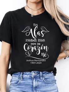 Wings That Symbolize Eternal Love And The Memory Of The One Who Has Passed, Reminding Us That Our Hearts Continue To Feel Their Presence In Every Moment. Women's T-Shirt With A Touching And Elegant Phrase - 黑色 - 查看 8