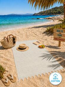 100% Cotton Turkish Beach Towel - Striped Peshtemal With Tassels- Quick-Dry & Soft Boho Beach Blanket - Pastel Green - View 2