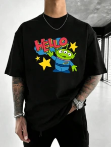 Disney Authorized Toy Story Aliens Ugly Christmas Style Print Casual T-Shirt, Ultra-Soft Breathable Fabric, Perfect For Holiday Parties & Daily Casual Wear - Men's - 黑色 - 查看 2