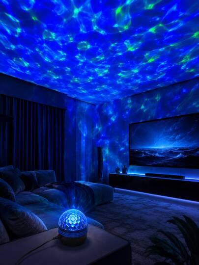 [Đèn ngủ LED] Đèn trang trí chiếu hình sóng nước / Kiểu dáng tròn để bàn / Thích hợp cho phòng ngủ, đầu giường, ký túc xá, trang trí nhà cửa / Tương thích với sạc dự phòng, bộ chuyển đổi nguồn