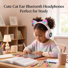 Kids Learning Cat Ear Bluetooth 6.0 Headphones With LED Glowing Light, Foldable Wireless Over-Ear Headset, 400mAh Battery 24H Endurance, AUX TF Card Compatible With PC Laptop For Kids Adults - 查看 6