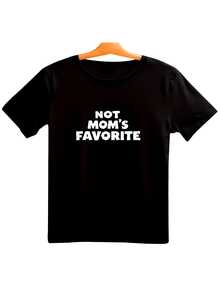 1 Piece Humorous Cotton T-Shirt With 'Not Mom's Favorite' Print, Unisex Fashionable Urban Style T-Shirt, Funny Pattern As A Gift For Festivals And Birthdays For Family Members, Breathable 180g Pure Cotton T-Shirt For Men, Ideal For Outdoor Activities. - 黑色 - 查看 1
