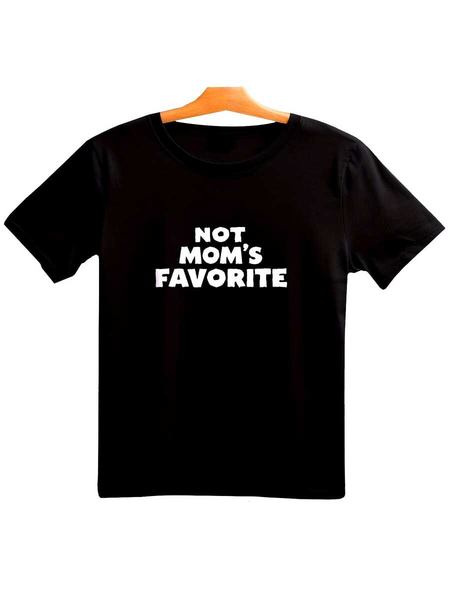 1 Piece Humorous Cotton T-Shirt With 'Not Mom's Favorite' Print, Unisex Fashionable Urban Style T-Shirt, Funny Pattern As A Gift For Festivals And Birthdays For Family Members, Breathable 180g Pure Cotton T-Shirt For Men, Ideal For Outdoor Activities. - 黑色 - 查看 1