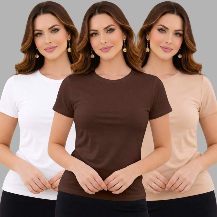 Kit Of 3 Basic Women's Suplex Blouses - White-brown-nude - View 1