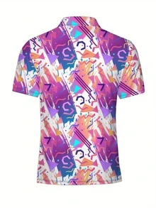 Abstract Geometric Vivid Pattern Symbolizing Energy And Freedom With Dynamic Shapes And Colorful Layers Creating A Sense Of Creative Motion Men 3D Printed POLO Shirt - Multicolor - View 2