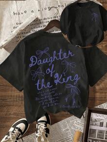 Inspirational Phrases With A Ribbon Motif Representing Faith, Strength, And A Spiritual Connection To Divine Royalty, On A Modern And Positive Women's Casual T-Shirt, Comfortable For Everyday Wear. - 黑色 - 查看 8