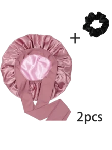 1件装奢华缎面系带睡帽，双层真丝系带睡帽，特大号可调节睡帽，适合女性卷发，丝滑夜间头巾，适合编发，天然发质护发帽 - 多色 - 查看 9