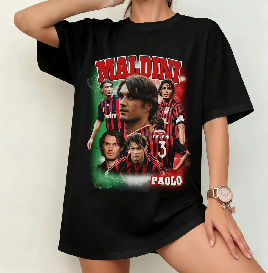 Paolo Maldini AC Milan Retro T-Shirt | Gender-Neutral Oversized Football Legend Shirt Black - Black - View 1