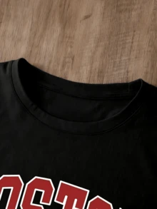 Graphic Letter T-Shirt, Graphic Tees For Women - 黑色 - 查看 3