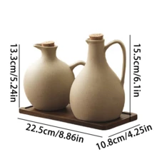 2 peças/1 peça Garrafa de Óleo Cerâmica de 500ml (17oz)/600ml (20oz) com Tampa de Cortiça Macia, Dispensador de Condimentos Redondo de Cozinha para Molho de Soja, Vinagre, Azeite e Óleo de Amendoim - Castanho - Visão 6