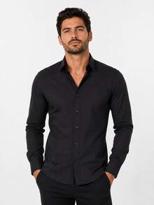 Rand paul Men's Long Sleeve Dress Shirt Office Casual Good Quality Slim Fit With Spandex - 黑與白 - 查看 1