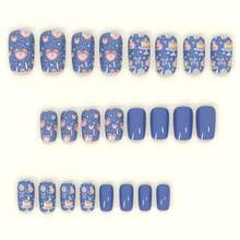 48pcs Medium Square Cute Kawaii Pattern Press On Nails, Sweet Heart & Birthday Cake Graphic Fake Nails, Reusable Stick On False Nails With Jelly Gel, UV Printed Super Value Pack DIY Manicure Kit For Women Girls Gift - Xanh đậm - Xem 4