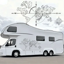 102x49CM Large Geometric World Map Compass Vinyl Sticker For RV Camper Van Waterproof Adventure Travel Decal, Removable Outdoor Wanderlust Design For Car Exterior, Truck, Trailer & Camper Decor, UV Resistant Long-Lasting Vinyl Decal For Road Trip Enthusiasts, Perfect Gift For Van Life Lovers - A - View 4