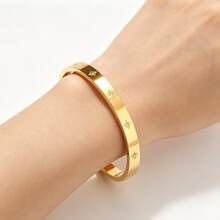 VceTd 1 Set Perhiasan Stainless Steel Motif Daun Semanggi yang Modis, Cocok untuk Wanita, untuk Bepergian atau Pemakaian Sehari-hari - Yellow Gold - View 6