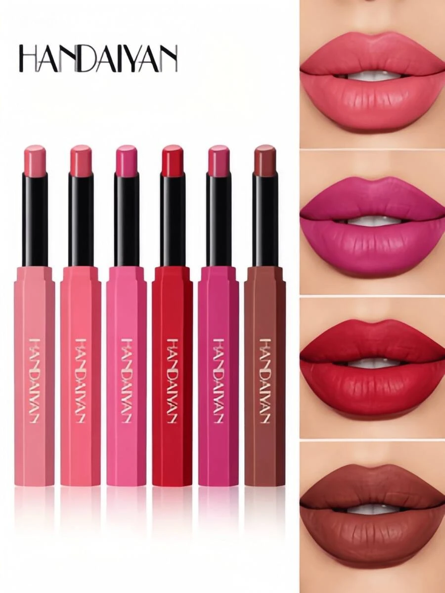 Rouge à lèvres mat avec une couleur longue tenue. Caractéristiques : pigment riche, texture soyeuse et lisse, application facile, port non asséchant, faible décoloration et transfert. Compact et portable, idéal pour une utilisation quotidienne et toutes les occasions. - Multicolore - Voir 1