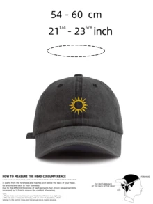 1 Stück Unisex Vintage Washed Baseballkappe - minimalistisch bestickter Sonnenstich - verschiedene retro Farben erhältlich - weich verstellbarer Vatertagshut, geeignet als Geschenk für Astrologie, Sternenhimmel, Natur und Sport - Sonne - Übersicht 4