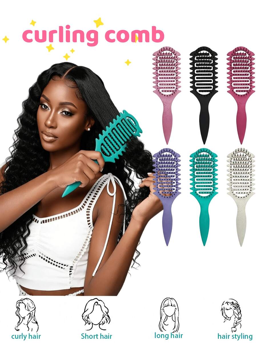 1pc Hollow Curly Hair Comb, Anti-Tangle Massage Styling Comb, Suitable For Curly Hair, Unisex Salon And Daily Travel Hair Tool - Multicolor - View 1