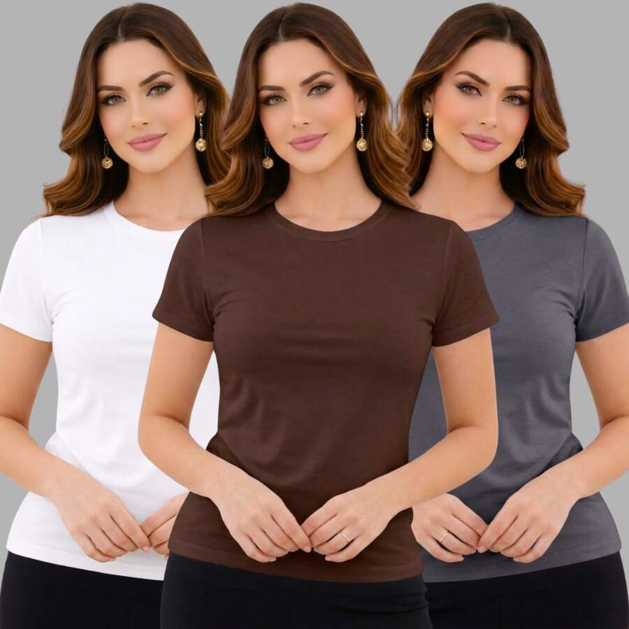Kit Of 3 Basic Women's Suplex Blouses - White-brown-gray - View 1