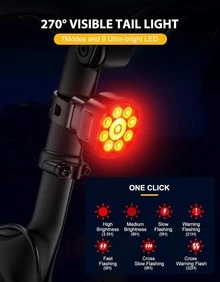 High-Brightness, Ultra-Bright Bicycle Light Suitable For Night Riding, With Adjustable Modes, Front And Rear Lights, Rechargeable, IP65 Waterproof, Front And Rear Bicycle Headlight Set, Compatible With Bicycle Electronics. - Black - View 3