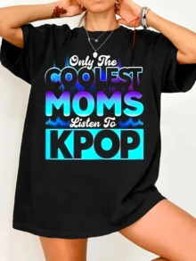K-Pop Mom Graphic T-Shirt - Oversized Tee. Vintage Graphic Print, Casual Cotton Short-Sleeved T-Shirt. - 黑色 - 查看 6