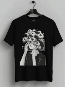 Ojos que representan la visión interior y la conciencia expandida sobre la percepción humana con fuerza artística profunda camiseta de mujer casual moderna cómoda para uso diario - Negro - Ver 8